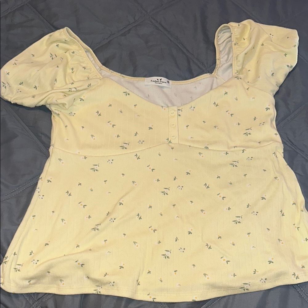 Rebellious Rose Yellow Puff Sleeve Ruffled Blouse